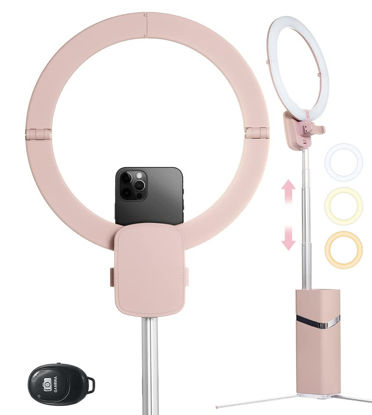 Picture of Foldable Ring Light with Tripod, 4000mAh Battery, Operated Cordless, Scalable 10 "- 79" Portable LED Ring Light, Selfie Stand for Video Conference/Selfie/Live Stream/Makeup/TikTok(Pink)