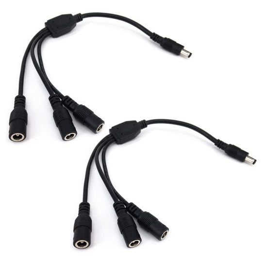 Picture of HUALAND 2 Pack Black 1 Male to 3 Female 5.5x2.1 Splitter CCTV DC Power Supply Splitter Cable,DC Y Splitter Cable