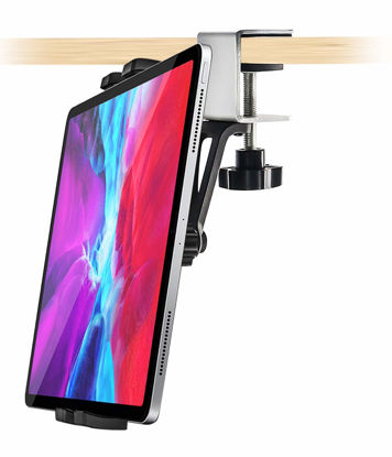 Picture of woleyi Kitchen Cabinet Tablet Mount, Easy-Install Under Cabinet Tablet Clamp Holder Stand for iPad Pro/Air/Mini, Galaxy Tab/Z Fold, Fire HD, Surface Pro, Switch, iPhone, 4-13" Cell Phones and Tablets