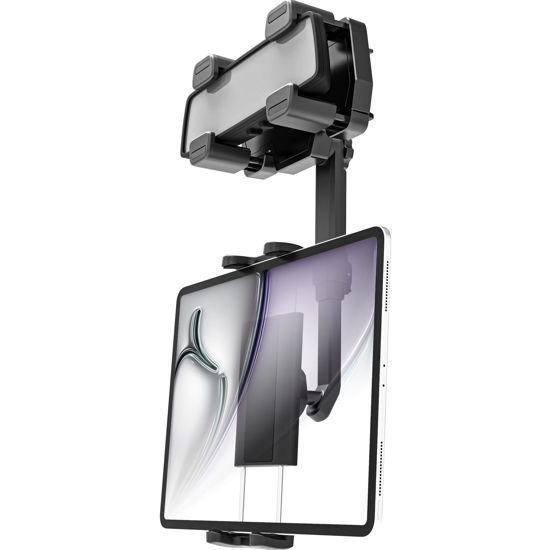 Picture of LFYCCIS Tablet Holder Car Rearview Mirror [Reinforced Four Buckles], Retractable Rearview Mirror Tablet Mount for iPad Pro/Air/Mini, Galaxy Tab, iPhone and More 4.7-12.9" Phone and Tablet