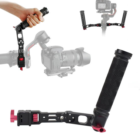 Picture of EaxanPic Briefcase Sling Handgrip for DJI Ronin RS3 Mini/RS3/RS2/RSC2, Adjustable Dual-Directional NATO Extension Handle Grip for Gimbal with 2 Cold Shoes and 1/4 3/8 Threaded Holes