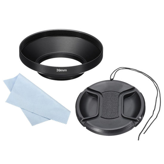 Picture of PATIKIL 39mm Lens Hood, Wide Angle Matte Surface Anti-reflective Inside Hood with 62mm Lens Cap and Cleaning Cloth for Camera Lens, Black for Nikon, for Fujifilm, for Pentax, for Leica