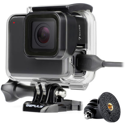 Picture of GEPULY USB Pass Through Side Open Protective Skeleton Housing Case for Hero 7 Silver/Hero 7 White Action Camera- Includes Quick Release Buckle, Thumb Screw, Tripod Mount Adapter