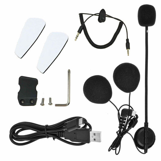 Picture of HuanGou BT-S2 Motorcycle Bluetooth Headset Intercom Type-C Interface Boom Microphone Earphone Audio Cable Charger Cable Mounting Clip Velcro Kits Accessories