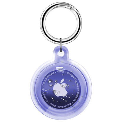 Picture of Foweroty IPX8 Waterproof Airtag Holder, Apple Airtags with Keychain, Air Tag Case for Luggage, Dog Collar, Keys, Anti-Scratch Full Body Protective Air Tags Holder,Clear Purple