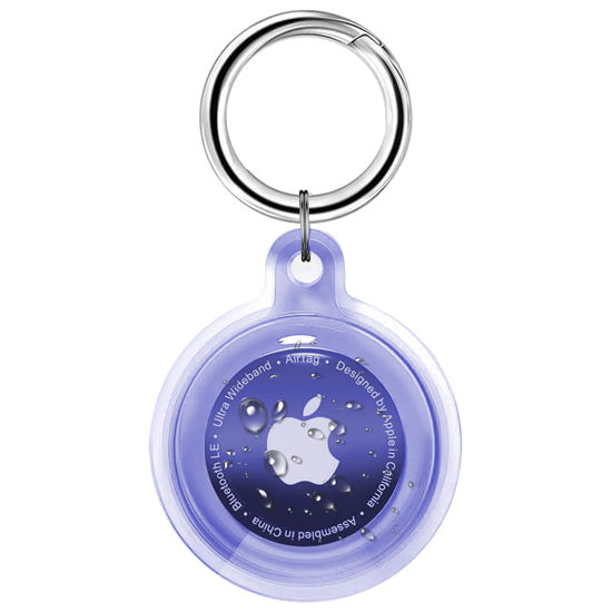 Picture of Foweroty IPX8 Waterproof Airtag Holder, Apple Airtags with Keychain, Air Tag Case for Luggage, Dog Collar, Keys, Anti-Scratch Full Body Protective Air Tags Holder,Clear Purple