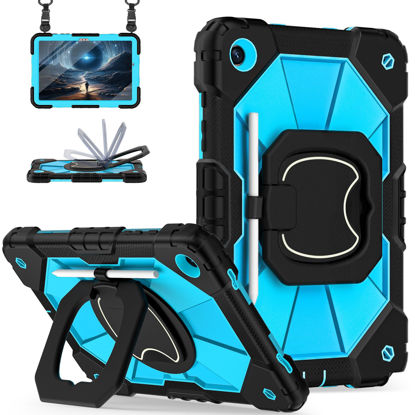 Picture of Scnioy for Galaxy Tab A9 Plus Case 11 Inch, Rugged Case for Samsung Galaxy A9+ Tablet Case with Screen Protector 360 Rotating Stand Shoulder Strap Pen Holder, 2023 Model(SM-X210/X216/218), Black Blue