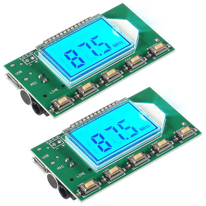 Picture of 2PCS DC 3V-5V FM Transmitter Module DSP PLL 87-108MHz Stereo Digital Wireless Microphone Board Multi-Function Frequency Modulation with LCD Display Line/USB/Mic Input