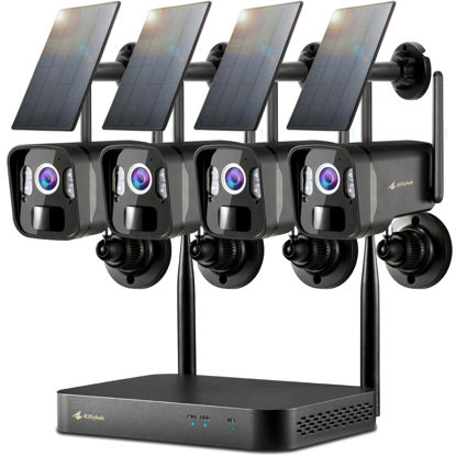Picture of Kittyhok Solar Security Cameras Wireless Outdoor System | 4pcs 2K Ultr HD Pan Tilt Home Solar Security Camera with Human Detection, Spotlight | 10CH Smart NVR, 60 Days Local Storage
