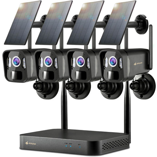 Picture of Kittyhok Solar Security Cameras Wireless Outdoor System | 4pcs 2K Ultr HD Pan Tilt Home Solar Security Camera with Human Detection, Spotlight | 10CH Smart NVR, 60 Days Local Storage