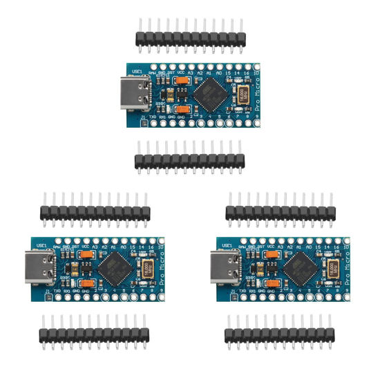 Picture of HiLetgo 3pcs Pro Micro ATmega32U4 5V/16MHz Type-C Module with Pin Headers Compitable with Arduino