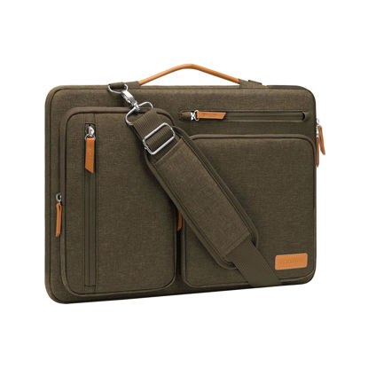 Picture of MOSISO 360 Protective Laptop Shoulder Bag,14 inch Computer Bag Compatible with MacBook Air 15 inch M3 A3114 M2 A2941/Pro A1990 A1707,Side Open Messenger Bag with 4 Zipper Pockets&Handle, Carob Brown