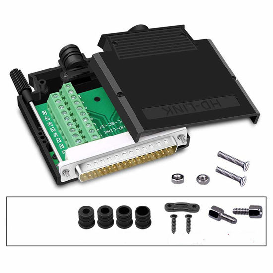 Picture of ANMBEST Thinner DB37 Solderless RS232 D-SUB Serial to 37-pin Port Terminal Male Adapter Connector Breakout Board with Case Long Bolts Tail Pipe