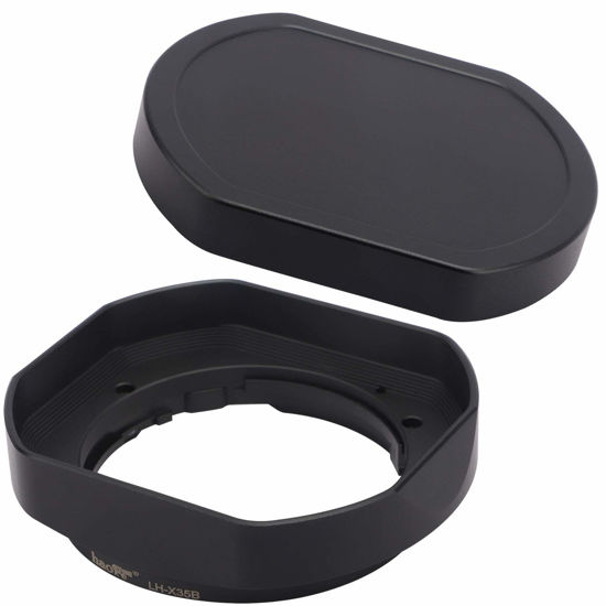 Picture of Haoge LH-X35B Metal Square Bayonet Lens Hood for Fujinon XF35mmF2 R WR XF23mmF2 R WR XC 35mm F2 (XC35mmF2), Fuji 35mm F2 Hood, 23mm F2 Lense Hood, with Metal Front Cap, Replaces LH XF35 2 Hood