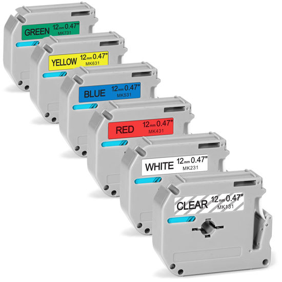 Picture of Anycolor 6-Pack Compatible with Brother P Touch M Tape M-231 M-K231 M-K131 431 531 631 731 Label Tape 12mm 0.47 Inch, for Brother PT-M95 PT-70BM PT-90 PT-65 PT-45 Label Maker Refills