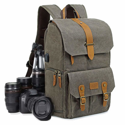Picture of UBAYMAX Camera Backpack DSLR SLR Canvas Camera Bags Waterproof Camera Rucksack 15.6 inch Laptop Bag Travel Bag for Canon Nikon Sony Camera and Lens Tripod Accessories