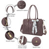 Picture of MOSISO Laptop Bag for Women, 15.6-16 inch PU Leather Tote Bag Compatible with MacBook, HP, Dell, Asus Notebook, Front Embossed Retro Hibiscus Computer Bag with Silk Scarf&Clutch Purse, Slate Purple