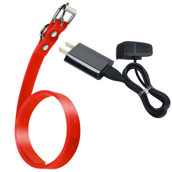 Picture of KELEFET Charging Clip Charger for Garmin TT15Mini T5Mini TB10 PT10 PT6 for 3/4-Inch Dog Waterproof Collar Strap Anti-Odor Durable Adjustable TPU S/M/L Sizes Red 27 Inches
