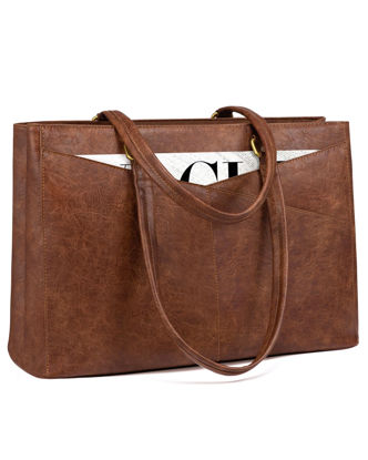 Picture of LOVEVOOK Laptop Bag for Women,17.3 Inch Laptop Tote Bag for Women,Vintage Leather Work Tote Bags Computer Teacher Bag,Waterproof Business Bag Office Briefcase