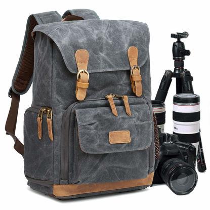 Picture of UBAYMAX Camera Backpack, DSLR SLR Waterproof Canvas Camera Bags Rucksack 15.6 inch Laptop Bag Travel Bag for Canon Nikon Sony Camera and Lens Tripod Accessories