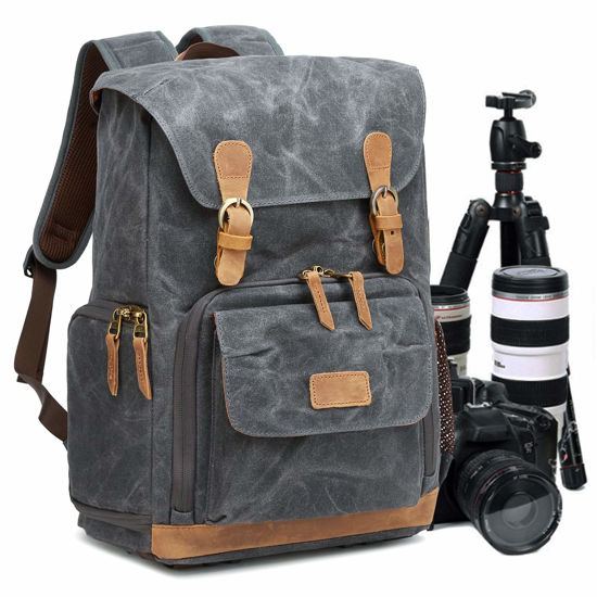 Picture of UBAYMAX Camera Backpack, DSLR SLR Waterproof Canvas Camera Bags Rucksack 15.6 inch Laptop Bag Travel Bag for Canon Nikon Sony Camera and Lens Tripod Accessories