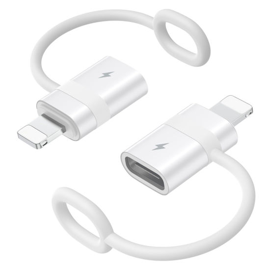 Picture of MoKo USB C to Lightning Adapter with 36W PD Fast Charging, USB-C Female to Lightning Male Adapter for iPhone 14/13/12/11/iPad/iPod/AirPods, with Anti-Lost Loop, Not for Audio/OTG, White