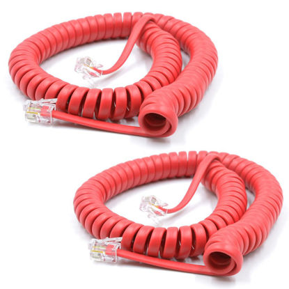 Picture of XANHAM Telephone Handset Cords Uncoiled 10 feet(Coiled 1.2 feet) with RJ9 4P4C Connectors Cable for Landline Phone, Red, 2 Pack, Universally Compatible, AV04905