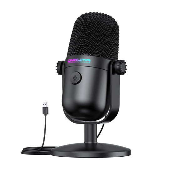 Picture of USB Condenser Gaming Microphone, Mini USB Microphone, Noise Cancellation Gaming PC Microphone with Mute, Cardioid Pickup Pattern for Streaming, Twitch, Online Chat, RGB Computer Mic for PC Gamer