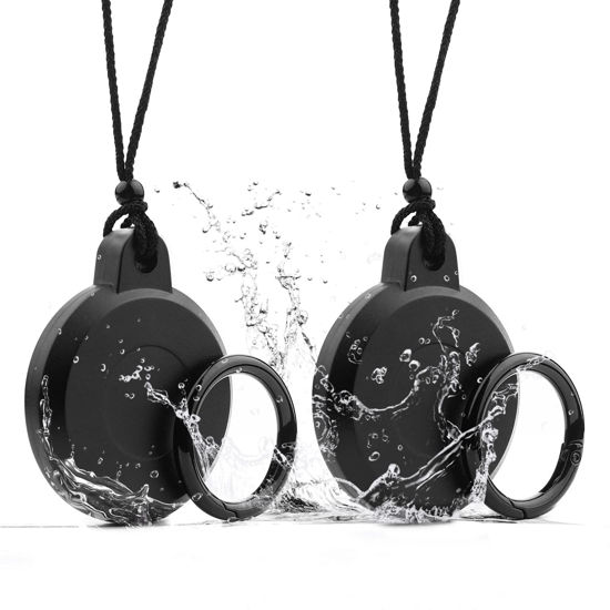 Picture of Airtag Holder Waterproof,Airtag Necklace,Airtag Keychain,Airtag Case,Screw Full Cover Protective Airtag Hidden GPS Tracker,Airtag for Kids,Elderly,Pet,Clothing (Obsidian Black 2 Pack)