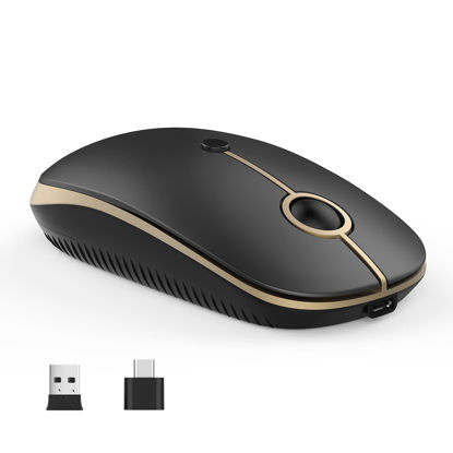 Picture of VssoPlor Type C Wireless Mouse USB C Rechargeable Portable Quiet Mouse USB and Type C Receiver Dual Mode Laptop Mouse for PC, Laptop, MacBook, Tablet-Black Gold