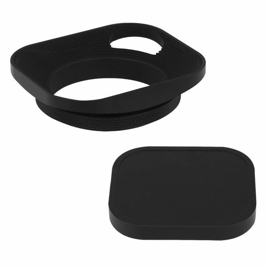 Picture of Haoge LH-E2P 49mm Square Metal Screw-in Lens Hood Hollow Out Designed with Cap for Leica Rangefinder Camera with 49mm E49 Filter Thread Lens Black