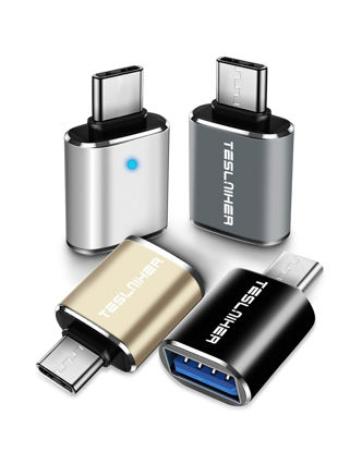 Picture of Teslniher 𝐔𝐩𝐠𝐫𝐚𝐝𝐞𝐝 USB C to USB Adapter 4 Pack, Type C Male to USB 3.0 Female Adapter Compatible with MacBook Pro 2019 2018 MacBook Air 2022 2020 2019 2018