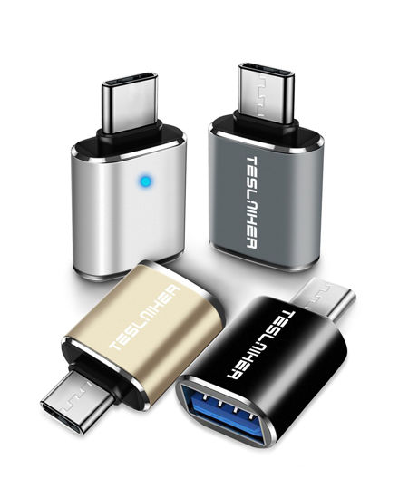 Picture of Teslniher 𝐔𝐩𝐠𝐫𝐚𝐝𝐞𝐝 USB C to USB Adapter 4 Pack, Type C Male to USB 3.0 Female Adapter Compatible with MacBook Pro 2019 2018 MacBook Air 2022 2020 2019 2018