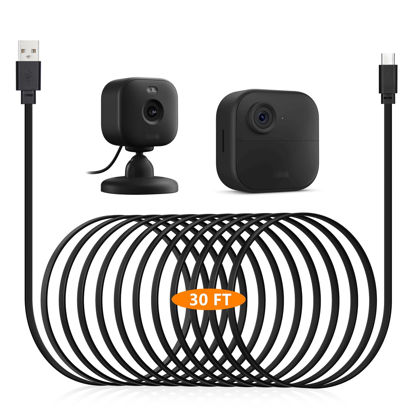 Picture of 30ft USB C Cable for Blink Mini 2 and Blink Outdoor 4 Security Cameras - 9m Long Flat Power Extension Charging Cord, Black