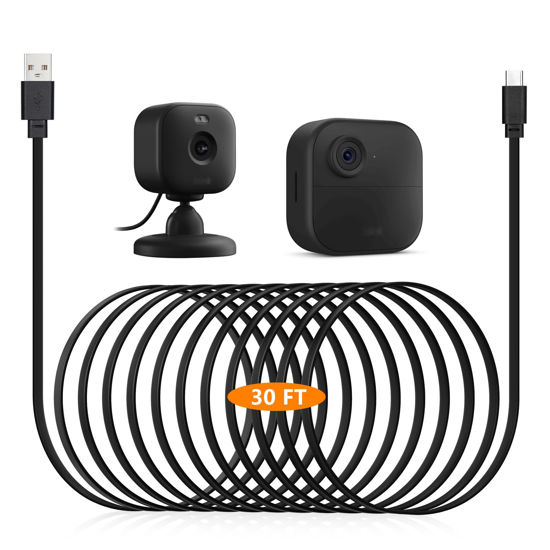 Picture of 30ft USB C Cable for Blink Mini 2 and Blink Outdoor 4 Security Cameras - 9m Long Flat Power Extension Charging Cord, Black