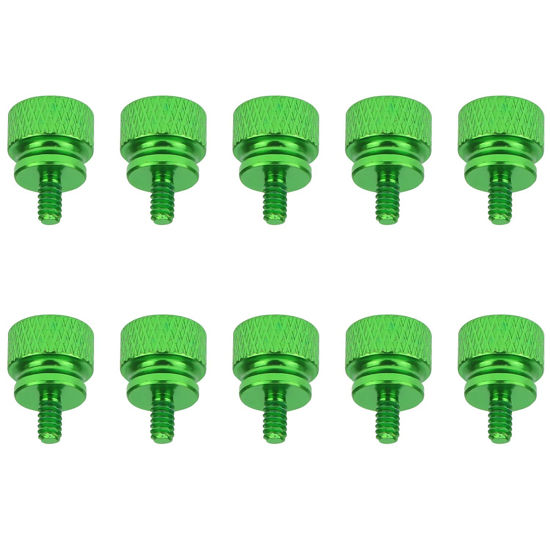 Picture of HELIFOUNER 10 Pieces 6-32 Thread, Green Color Anodized Aluminum Computer Case Thumbscrews, Thumb Screws for Computer Case/Cover/Power Supply/Hard Drives