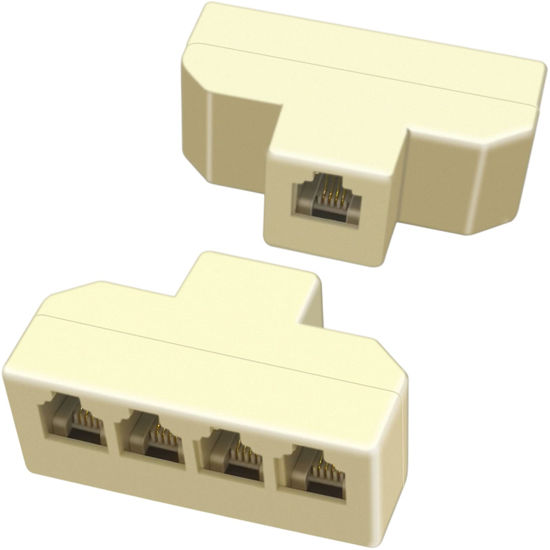 Picture of NECABLES 2Pack Phone Splitter 4 Way Telephone Adapter RJ11 6P4C 1 Female to 4 Females for Landline and Fax Ivory