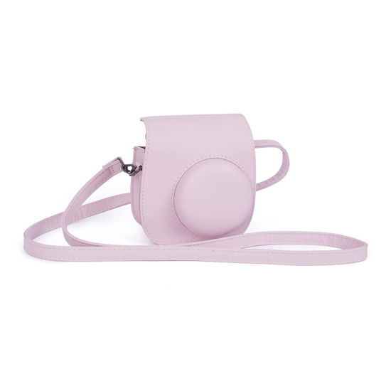 Picture of Riosin Instant Mini 12 Protective Camera Case for Fujifilm Instax Mini 12/11,Premium PU Leather Camera Bag Cover with Pocket and Removable&Adjustable Strap (Blossom Pink)