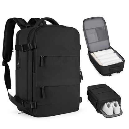 Picture of coofay Large Travel Backpack For Women Men Airline Approved Carry On Flight Luggage Waterproof Sports Casual Daypack Small For Hiking Black