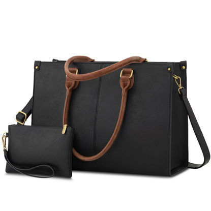 Picture of LOVEVOOK Laptop Bag for Women,15.6 Inch Laptop Tote Work Bags for Women, Vintage Leather Computer Bag Large Capacity Office Briefcase, Business Handbag Shoulder Bag 2PCs