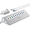 Picture of Powered USB Hub 10Gbps, 10 Port USB 3.1 Gen 2 Hub with 7 USB 3.1 Data Ports, 3 Fast Charging Ports, 36W Power Adapter, Type A and Type C Cable, Aluminum USB Data Hub for Mac, PC, Laptop