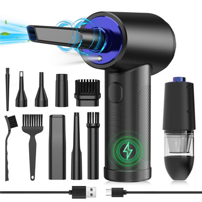 Picture of ZEROFEEL 12+1 Compressed Air Duster, 2 in 1 Cordless Air Duster Vacuum Cleaner Electric with Auxiliary Light, Portable Air Blower for PC Computer Keyboard Car