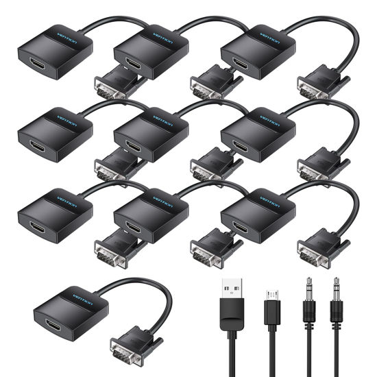 Picture of VENTION VGA to HDMI 10 Pack-1080P Video Dongle Adaptador VGA Converter with Audio Cable (0.5FT), Male to Female for PC,Monitor HDTV (Note: VGA to HDMI Only, Not Bi-Directional)
