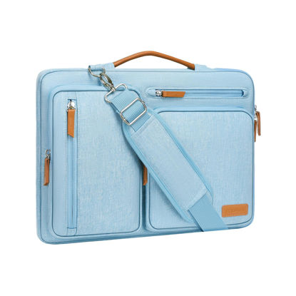 Picture of MOSISO 360 Protective Laptop Shoulder Bag,15-15.6 inch Computer Bag Compatible with MacBook Pro 16, HP, Dell, Lenovo, Asus Notebook,Side Open Messenger Bag with 4 Zipper Pockets&Handle, Air Blue