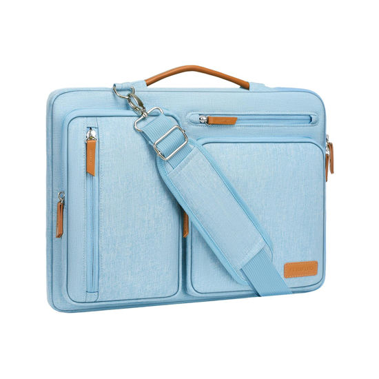 Picture of MOSISO 360 Protective Laptop Shoulder Bag,15-15.6 inch Computer Bag Compatible with MacBook Pro 16, HP, Dell, Lenovo, Asus Notebook,Side Open Messenger Bag with 4 Zipper Pockets&Handle, Air Blue