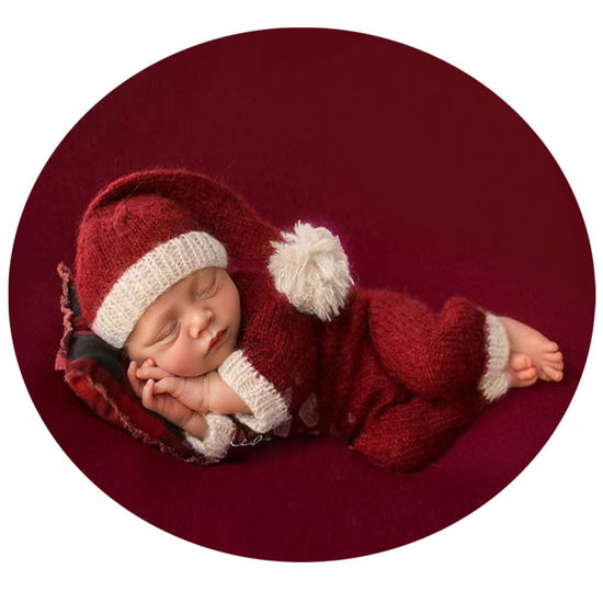 Picture of Lgvhydh Christmas Newborn Photography Props Boy Girl Crochet Clothes Santa Claus Red Hat Pants Photo Shoot Props Costume (bordeaux)