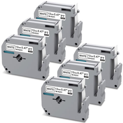 Picture of 6 X Compatible with M-K231s Brother Label Tape 12mm 0.47, Replacement for Brother P Touch M Tape M-K231 MK231 Label Maker Refills Black on White for Brother Ptouch PT-M95 PT-70BM PT65 PT-90 PT-85 45