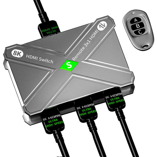 Picture of hdmi 2.1 Switch with 8K @60HZ and 4K@120HZ Splitter, Bidirectional Switcher 3 in 1 Out & 1 in 3 Out, Manual Splitter Supports HD Compatible with Xbox PS5/4/3 Blu-Ray Player and TV,Fire Stick Roku