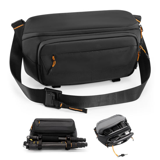 Picture of Cwatcun Camera Sling Bag, DSLR Compact Camera Shoulder Bag Crossbody with Tripod Strap, Photography Bag Case Purse for Canon Nikon Sony Fuji DSLR/SLR/Mirrorless Cameras