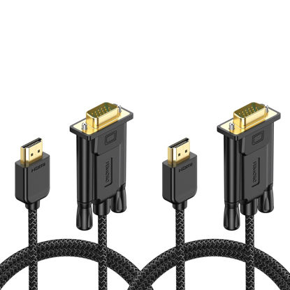 Picture of FEMORO HDMI to VGA Cable 3 Feet 2 Pack, HDMI VGA Converter Male to Male Braided Cord Connect Laptop Desktop Computer PC to Monitor Projector HDTV Black